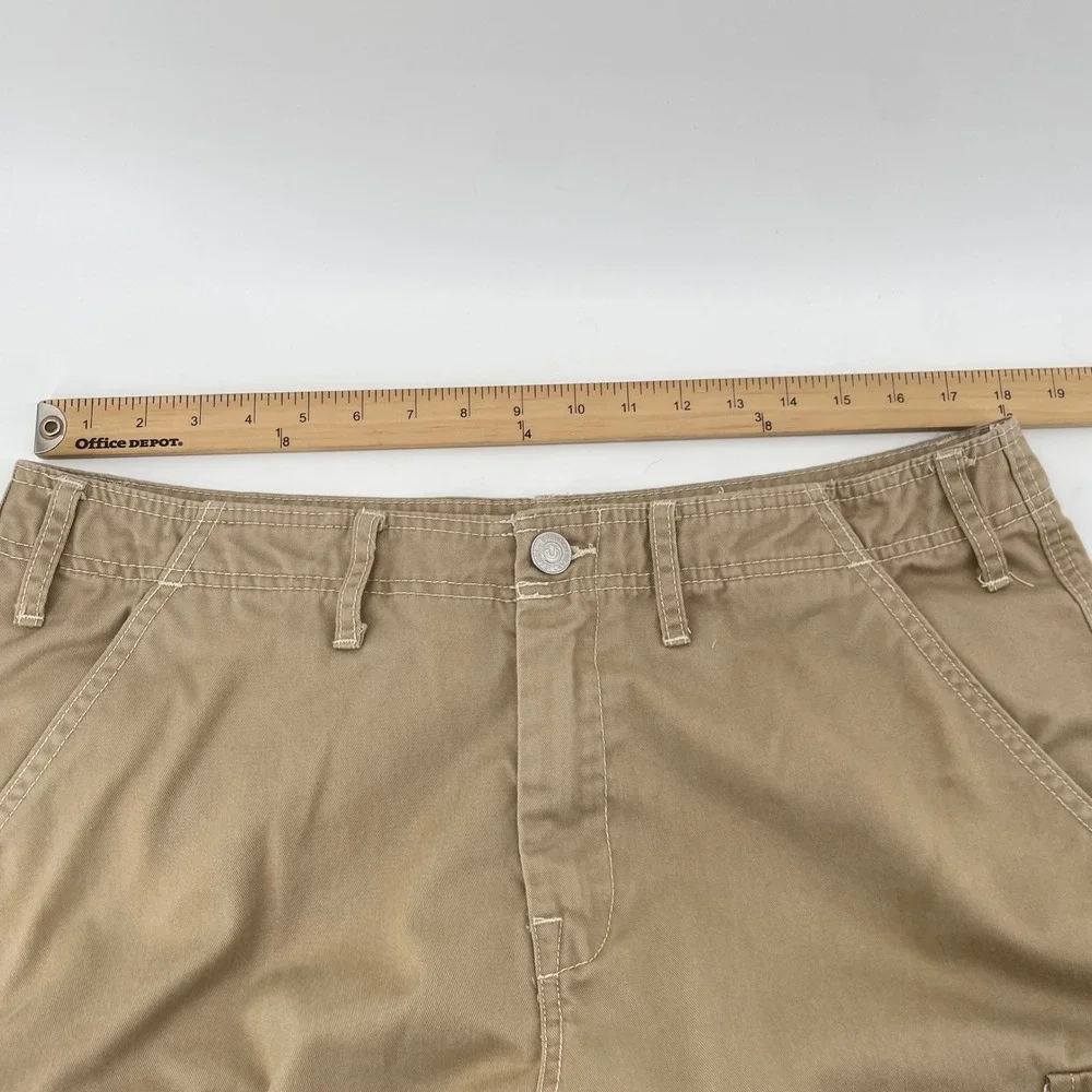 True Religion Cargo Pants Men 34 Tan Khaki Straight Leg Horseshoe Pocket Utility